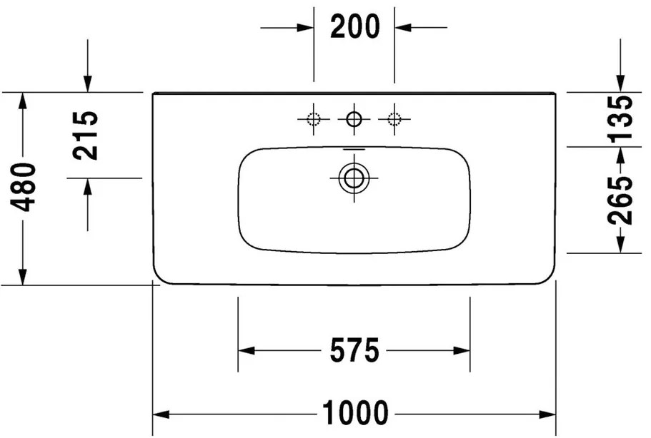 Duravit DuraStyle - Umývadlo do nábytku 1000x480 mm, 1 otvor pre batériu prepichnutý, biela 2320100000