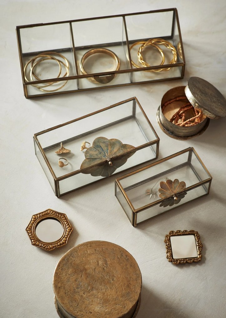 MADAM STOLTZ Sklenená krabička s priehradkami Antique Brass