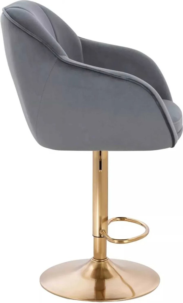 LuxuryForm DESIGN Barová stolička AVOLA VELUR na zlatom tanieri - tmavo šedá