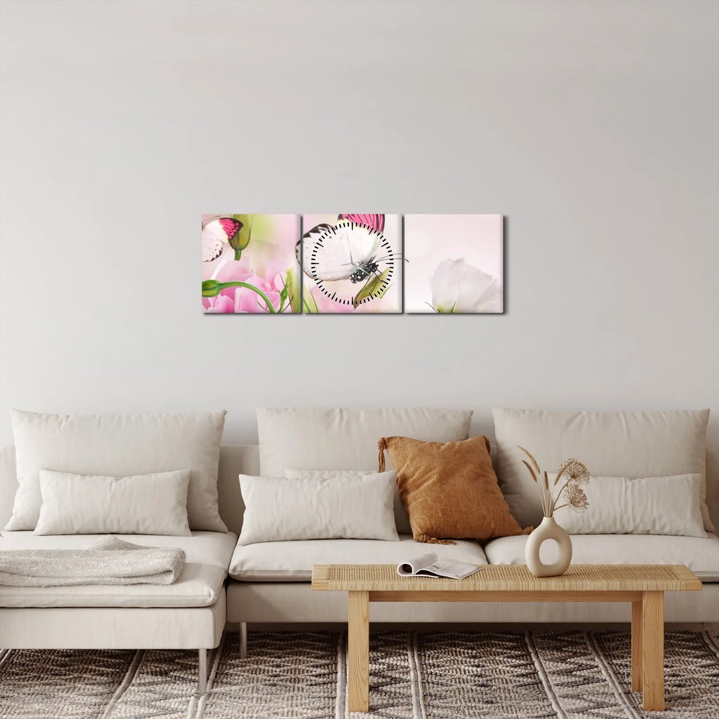 Obraz - Motýľ (s hodinami) (90x30 cm)