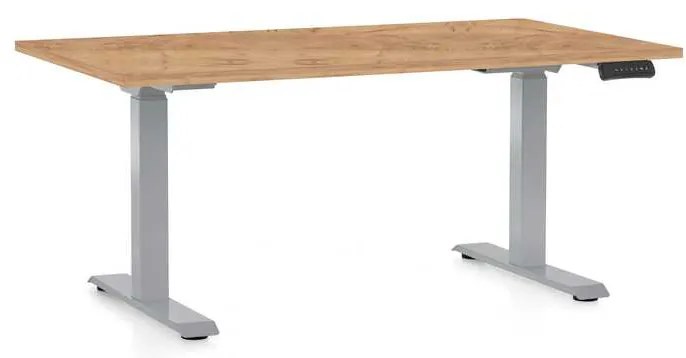 Výškovo nastaviteľný stôl OfficeTech D, 120 x 80 cm, sivá podnož, dub kraft