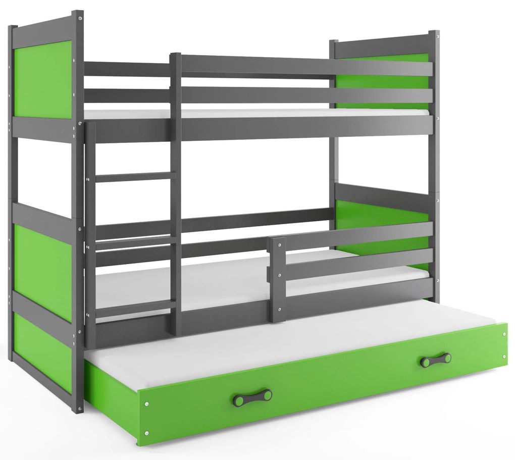 Interbeds Poschodová posteľ Rico 3 trojmiestna grafit 200cm x 90cm zelená