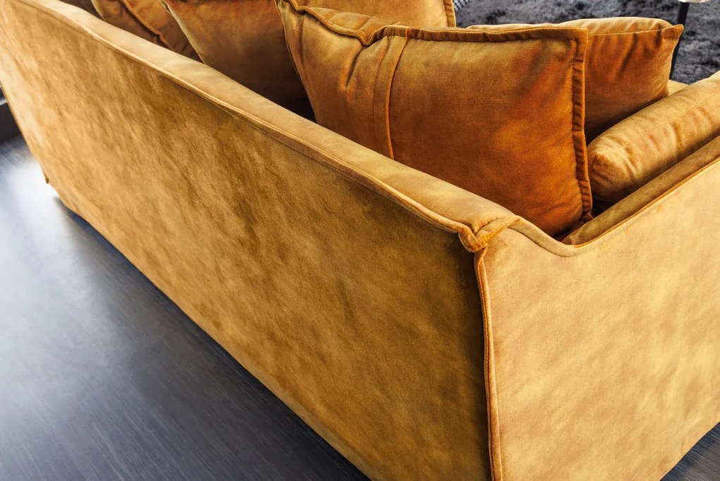 Trojmiestna pohovka HEAVEN 200 cm so zamatovým okrovým čalúnením