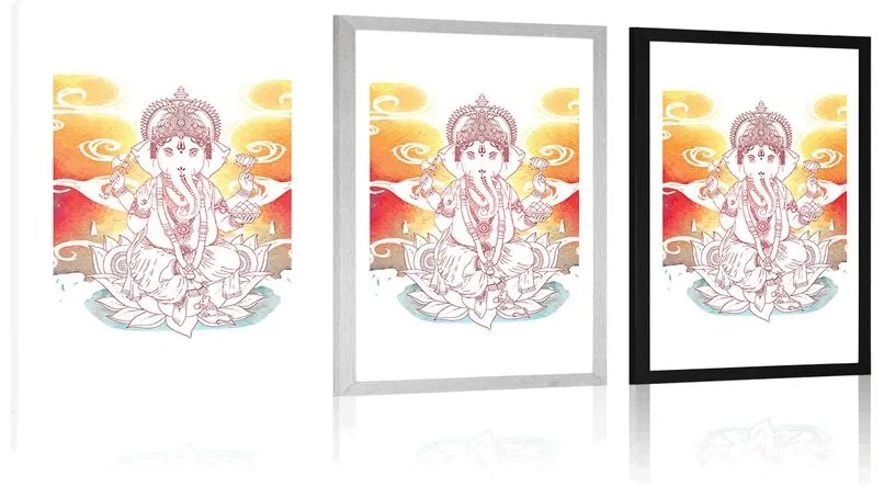 Plagát s paspartou hinduistický Ganéša - 20x30 silver