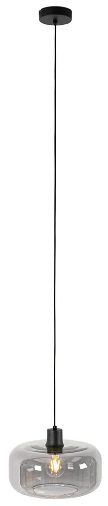 Závesné svietidlo v štýle Art Deco čierne s dymovým sklom - Bizle