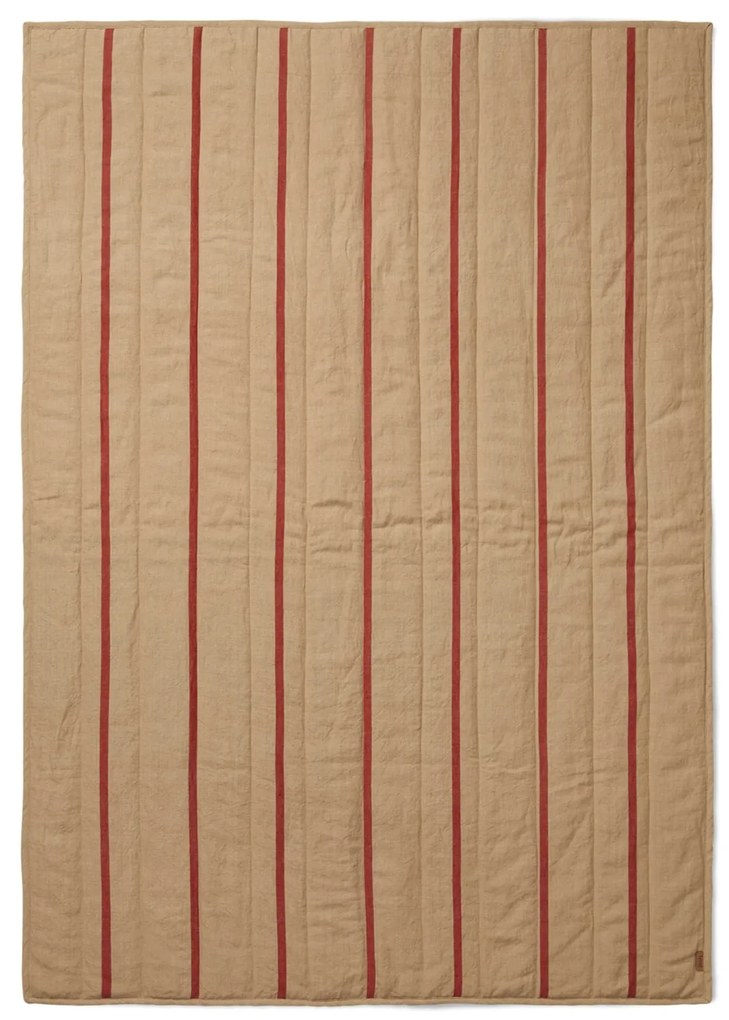 ferm LIVING Prešívaný ľanový prehoz Qulited Camel/Red 120x170 cm