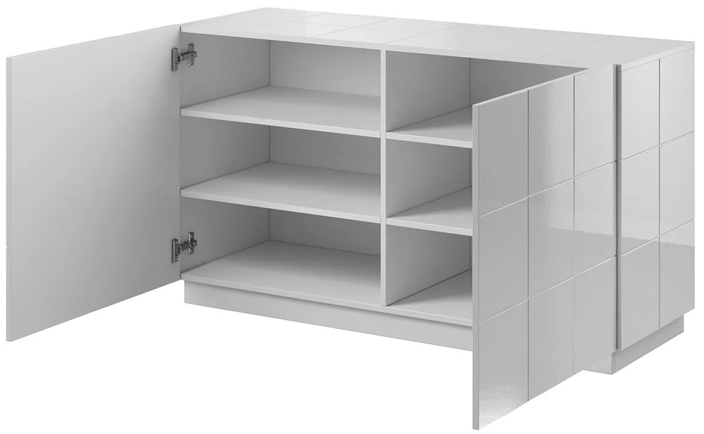 Kvalitná komoda Rebon, MDF biely lesk + LED podsvietenie