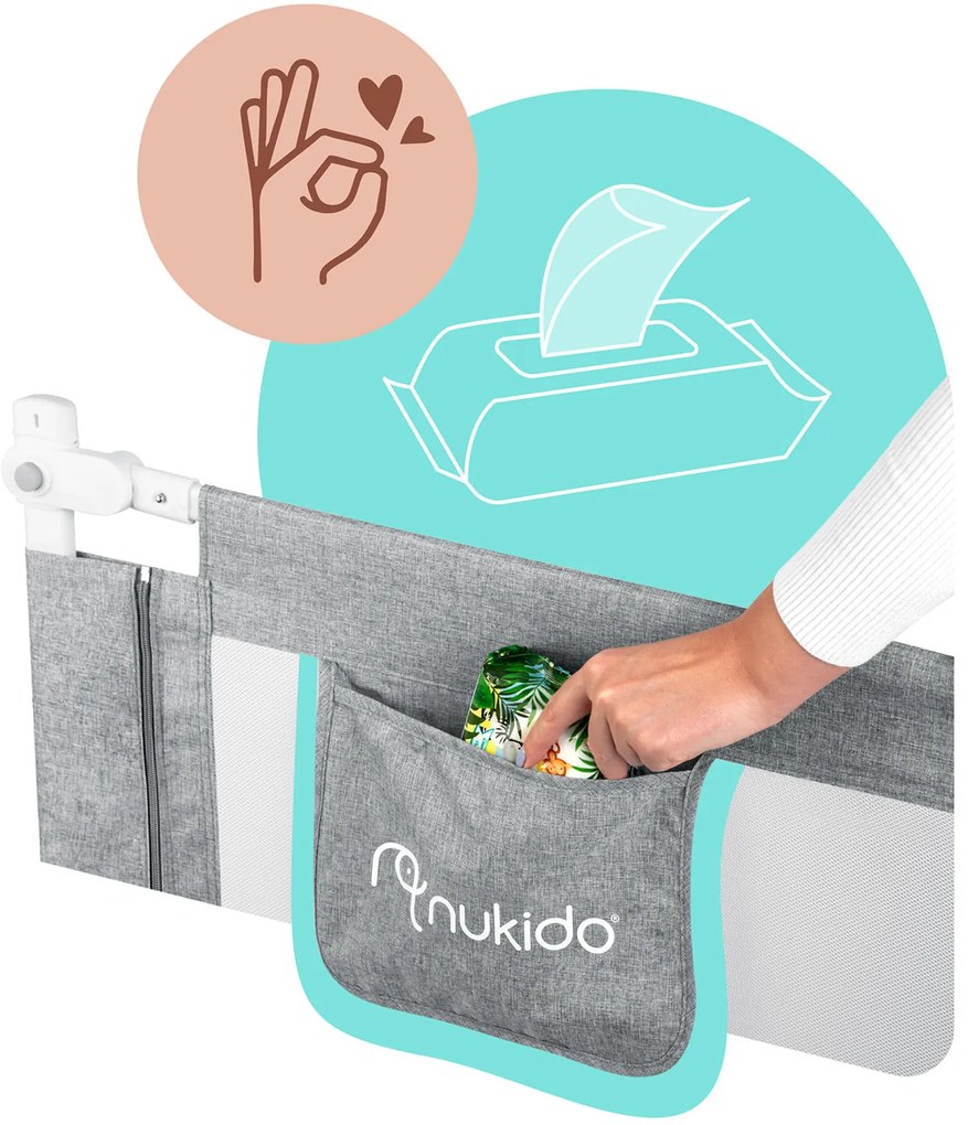 Bezpečnostná zábrana k posteli 180 cm Nukido NK-227 - sivá