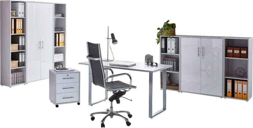 XXXLutz KANCELÁRIA, sivá, biela s vysokým leskom, MID.YOU - Kancelárske regály - 001067009505