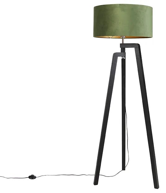 Stojaca lampa trojnožka čierna so zeleným tienidlom a zlatom 50 cm - Puros