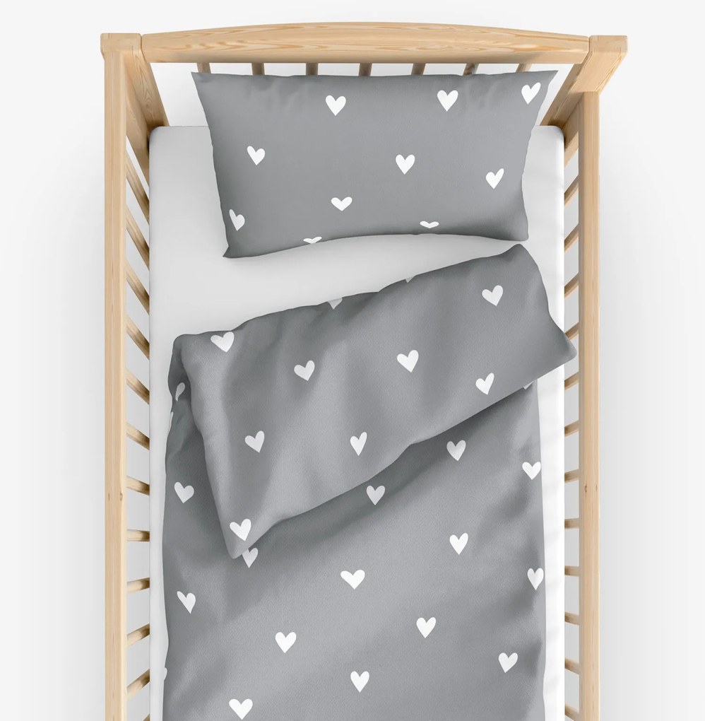 Goldea detské bavlnené obliečky do postieľky - srdiečka na sivom 100 x 135 a 40 x 60 cm
