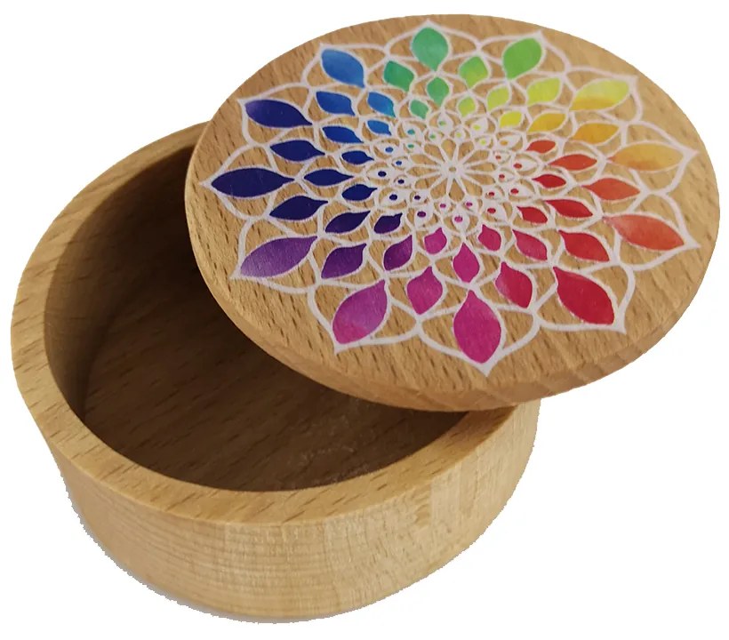 AMADEA Drevená krabička guľatá mandala, masívne drevo, 8 cm, český výrobok