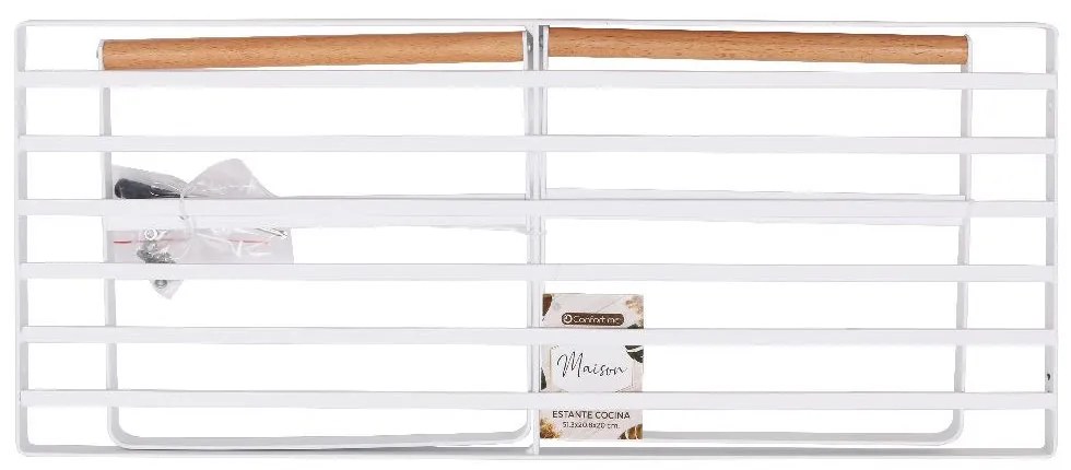 Prídavná polica s drevenými úchytkami, odkvapkávač, biely kov MAISON XL - 52x21x20