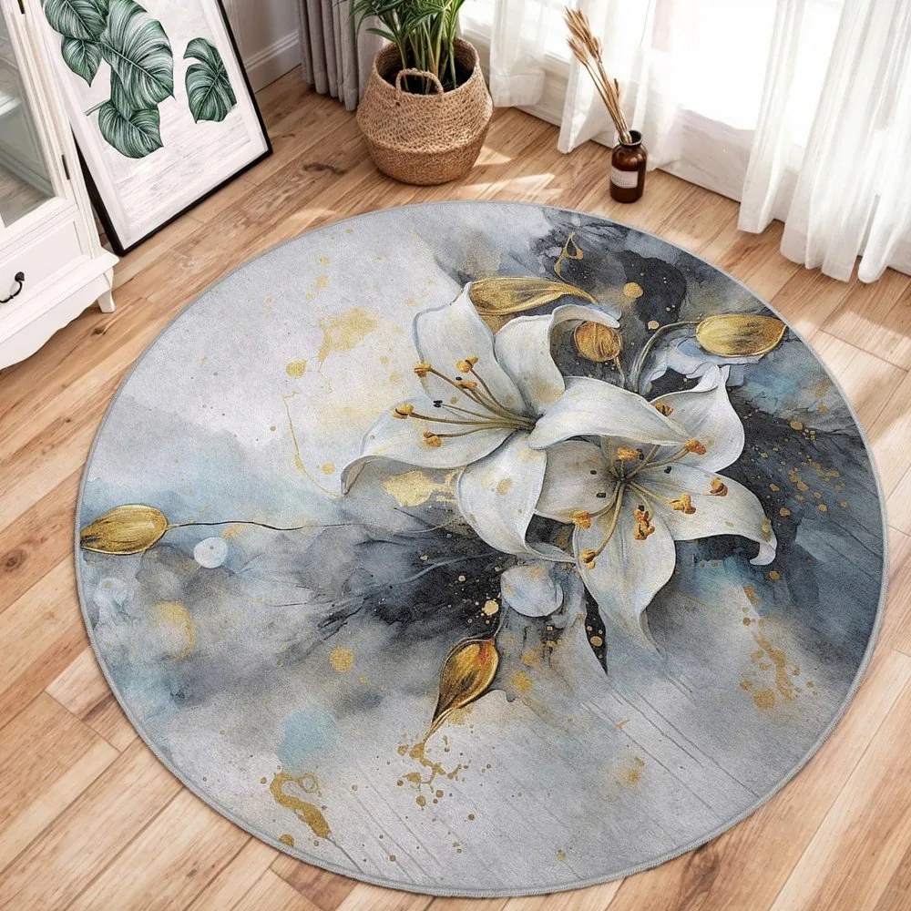 Modro-sivý prateľný okrúhly koberec ø 80 cm Golden Lilly – Mila Home