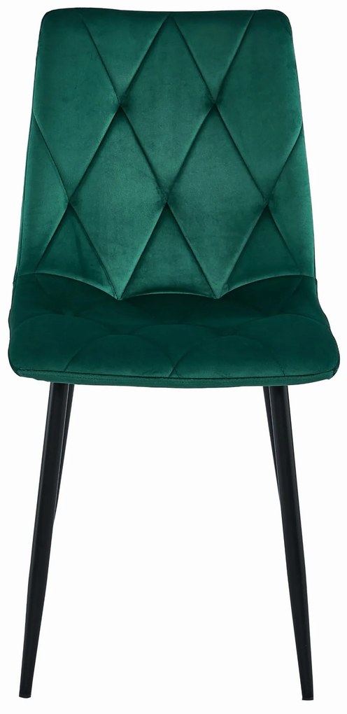 Tmavo zelená zamatová jedálenská stolička LIBRA s čiernymi nohami