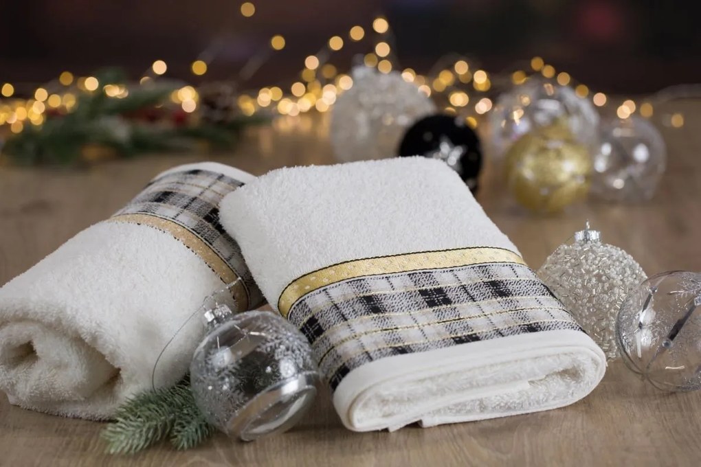 Bavlnený vianočný uterák biely so žakárovým okrajom