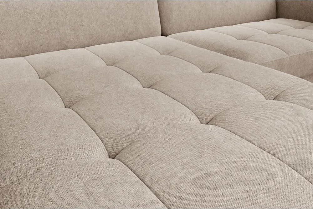 Béžová ženilková rozkladacia/s úložným priestorom rohová pohovka (ľavý roh/s leňoškou) Gomsi – ELTAP