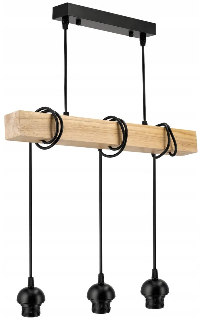 BERGE LED závesné stropné svietidlo, drevený trám, 3xE27, loft, dymovo šedá