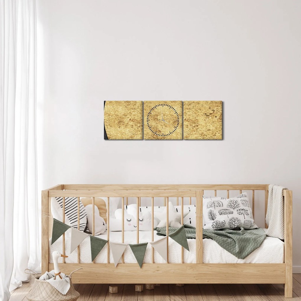 Obraz - Zlatá štruktúra N⁰2 (s hodinami) (90x30 cm)