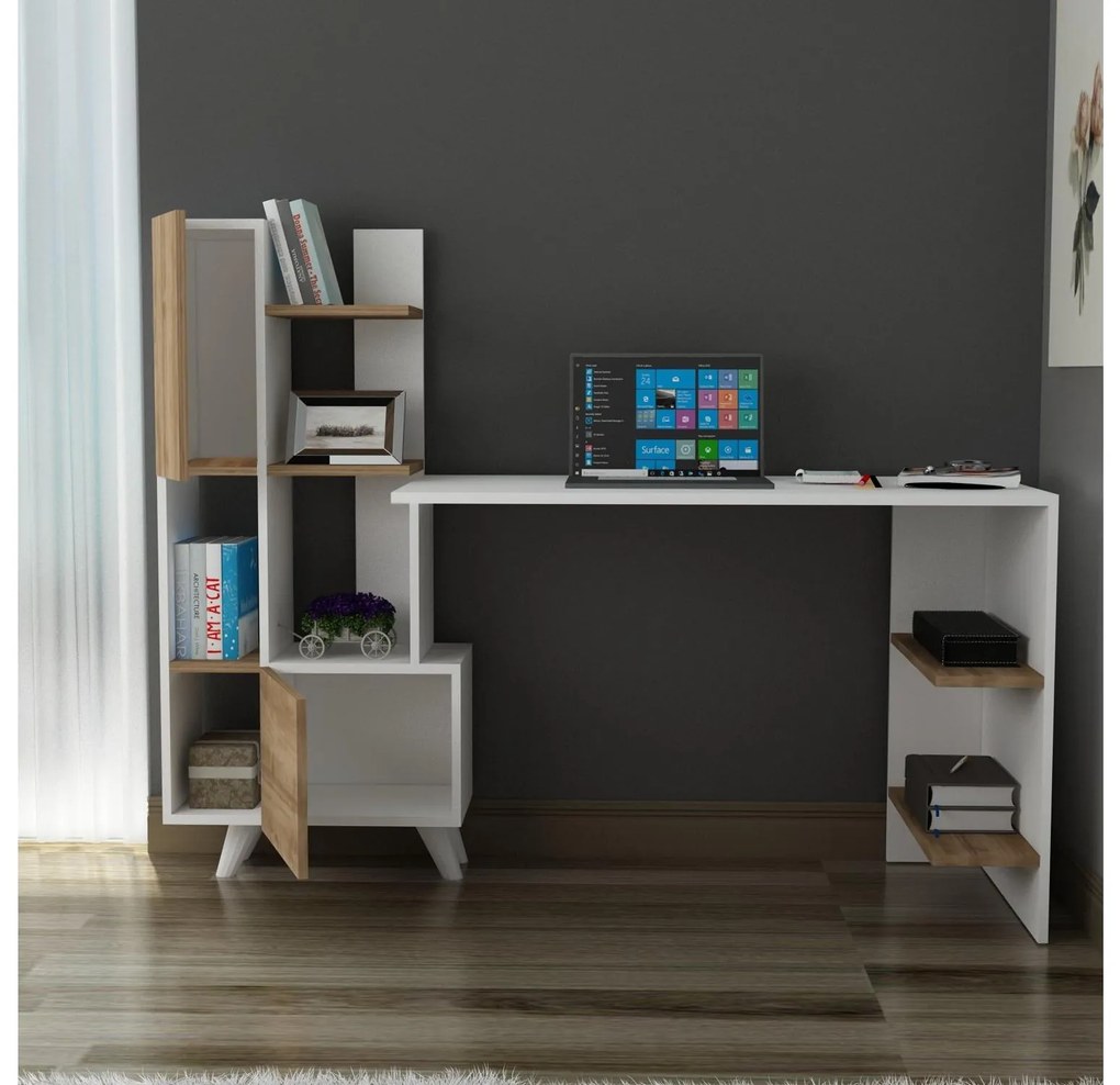 PC stolík Allisa (biela + orech). Akcia -30%. Vlastná spoľahlivá doprava až k Vám domov. 1088555