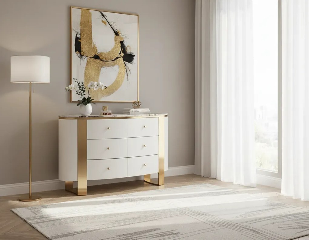 Komoda Stilig ST920 140 cm biela/zlatá/mramor