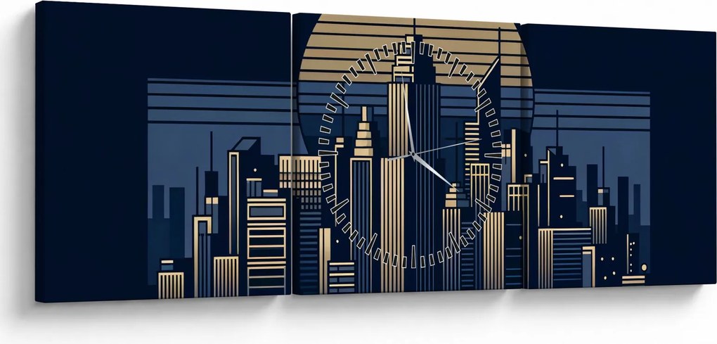 Obraz – Geometrické mesto (s hodinami) (90x30 cm)