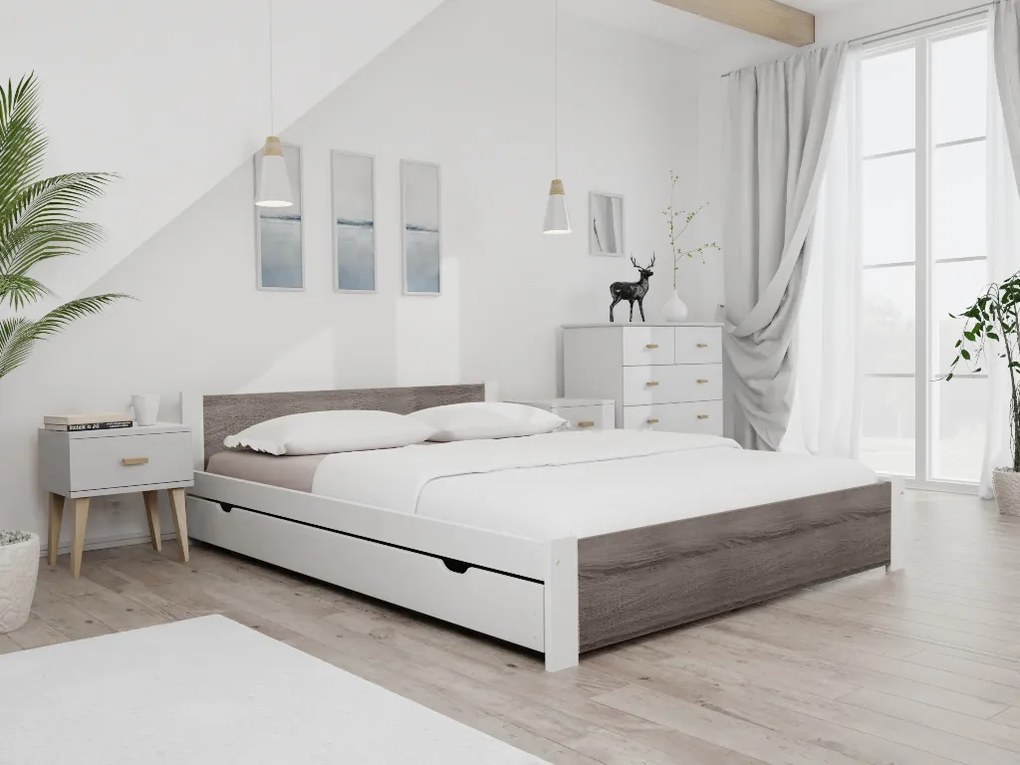 Posteľ IKAROS 140 x 200 cm, biela/dub hľuzovka Rošt: Bez roštu, Matrac: Matrac DELUXE 10 cm