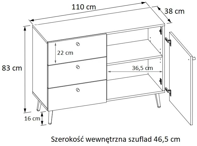 Komoda KARINA Dub / čierna - dub nožičky