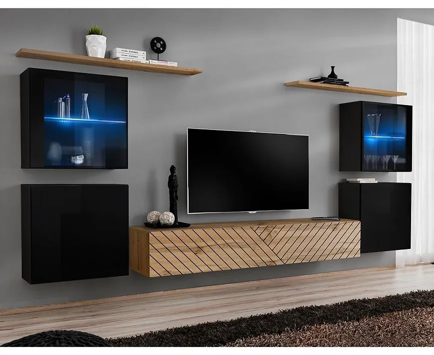 Obývacia Stena Switch XIV Line Čierna/Wotan