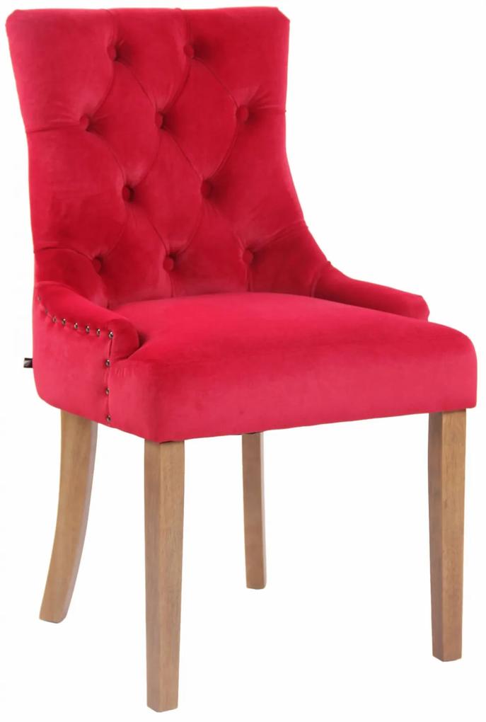 Jedálenská stolička Aberdeen ~ zamat, drevené nohy antik svetlé - Červená