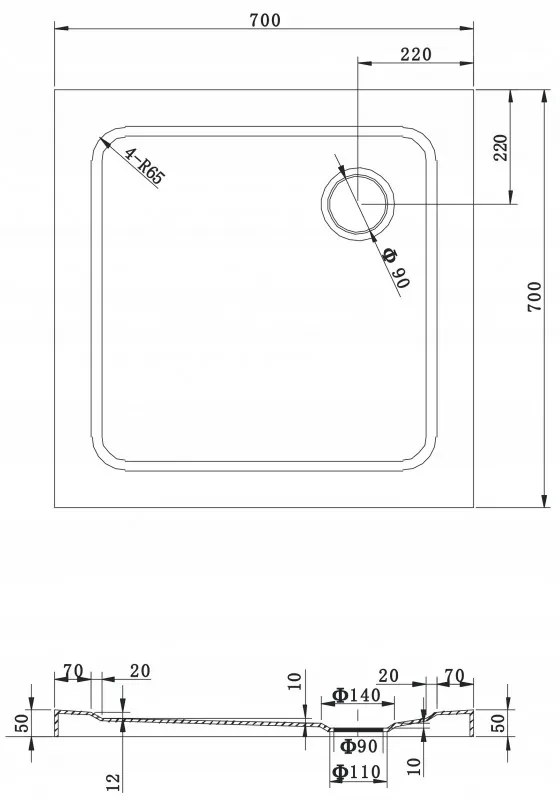 Sprchová vanička MAXMAX MEXEN SLIM 70x70 cm, 40107070