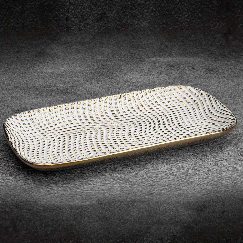 DEKORAČNÝ KERAMICKÝ TANIER VERDA (03) 30X16X3 CM BIELY