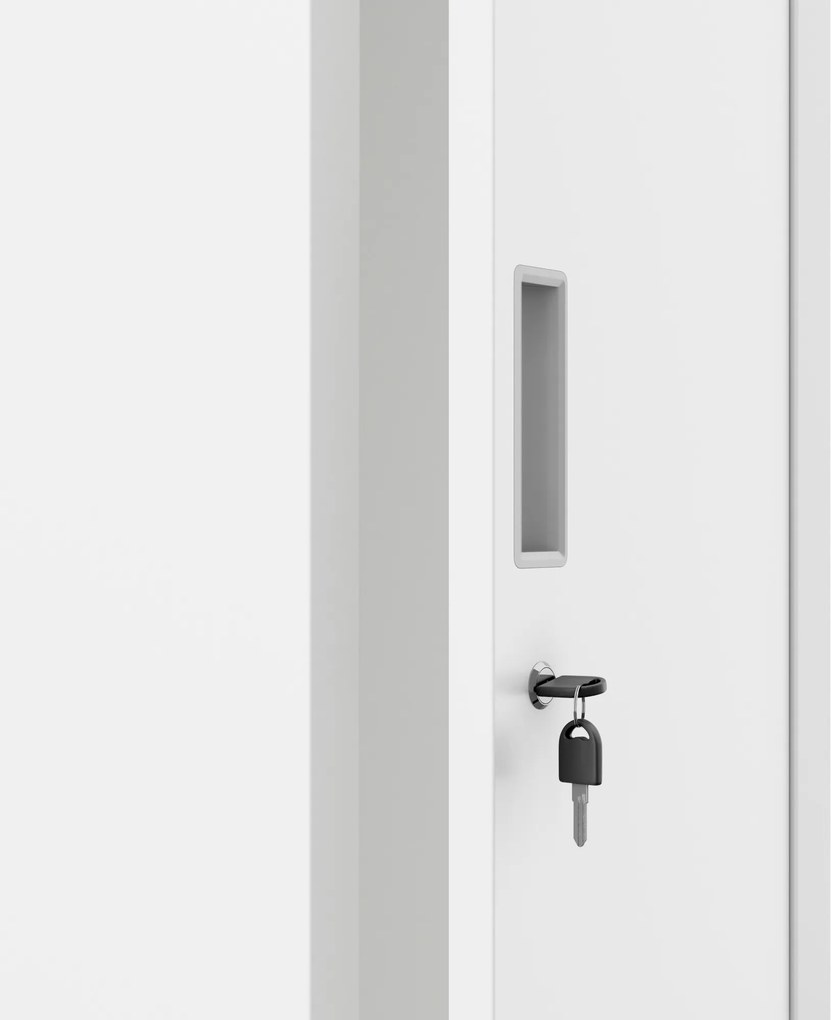 Jednoduchá šatníková pracovná skrinka, úzka, biela, 300x1800x500 mm: KACPER II Plus