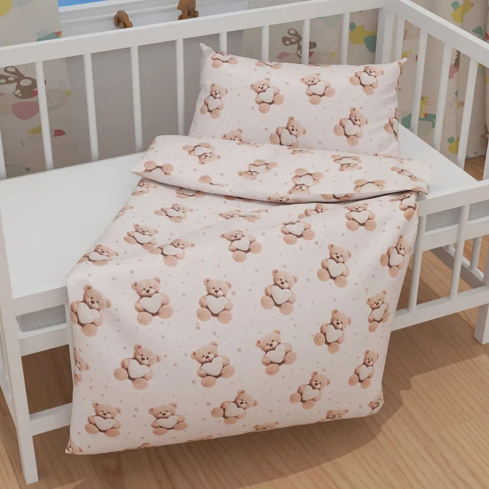 Biante Detské bavlnené posteľné obliečky do postieľky Sandra SA-721 Medvedíky so srdiečkami na púdrovo ružovom Do postieľky 90x120 a 40x60 cm