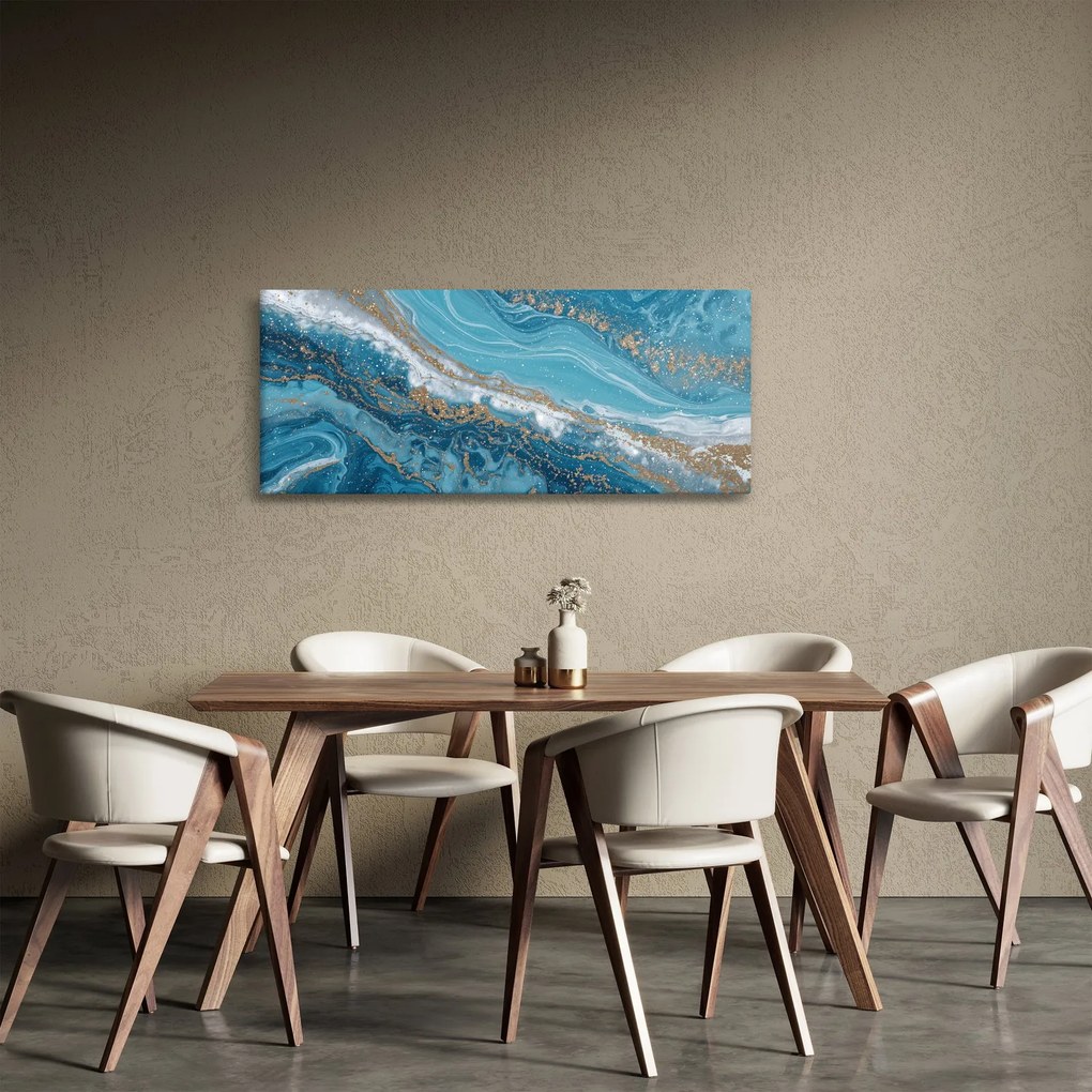Obraz - Bledomodrý mramor so zlatom I. (120x50 cm)