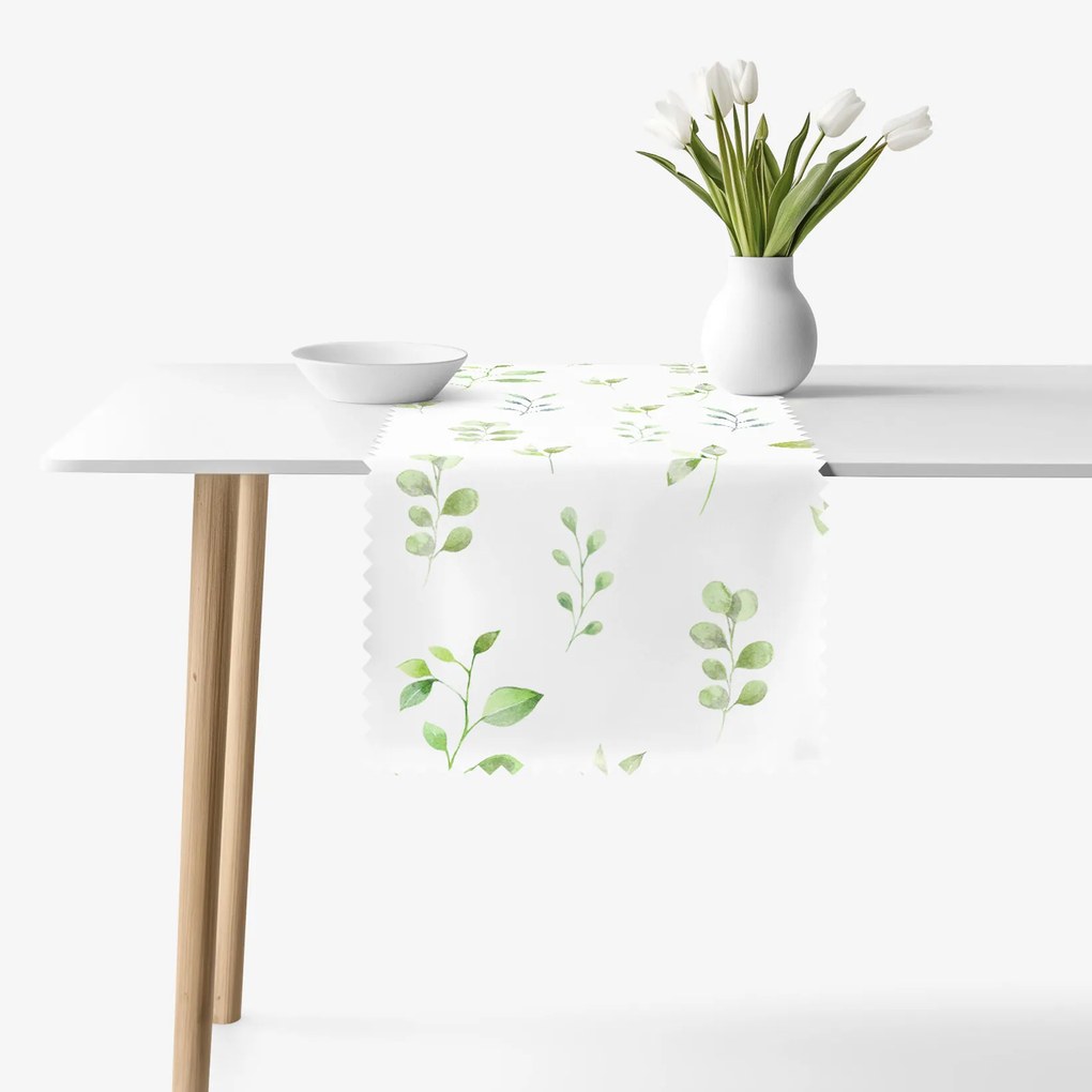 Goldea behúň na stôl teflónový - eukalyptové lístky 35x160 cm