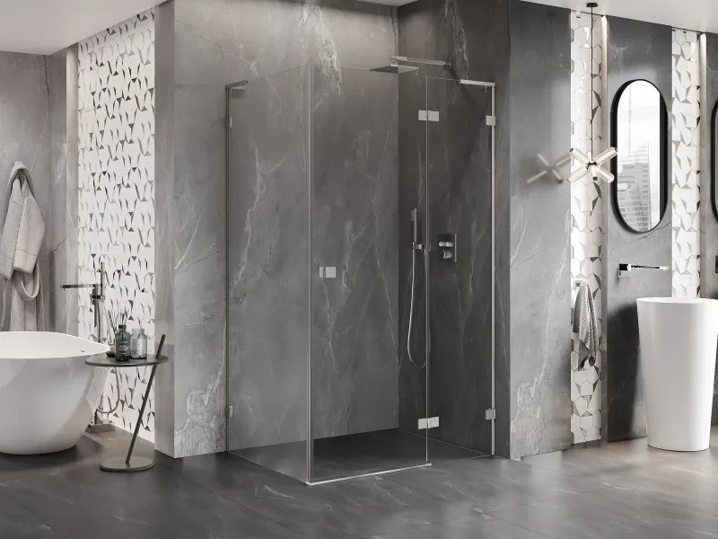 Mexen Lunar L, pravý výklopný sprchový kút 75 x 80 cm, 8mm číre sklo, oceľový profil, 834L-075-080-97-00-P