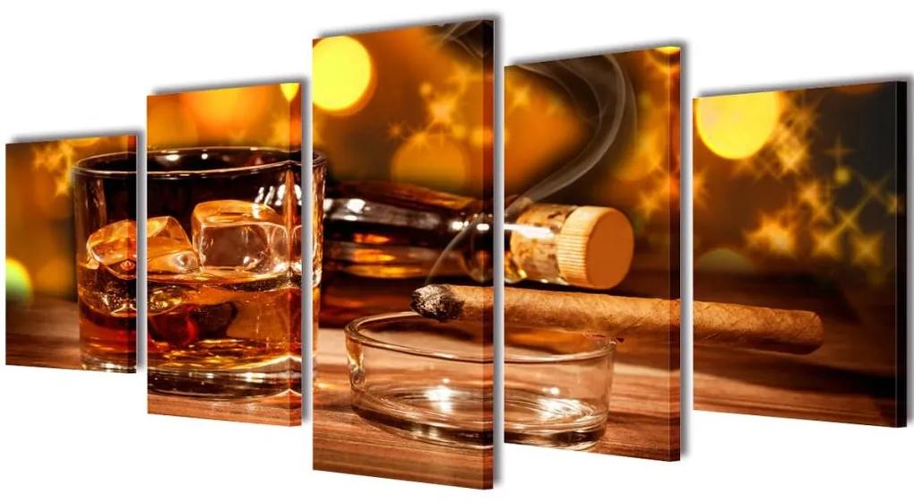 vidaXL Sada obrazov na stenu, motív Whiskey a cigara 200 x 100 cm