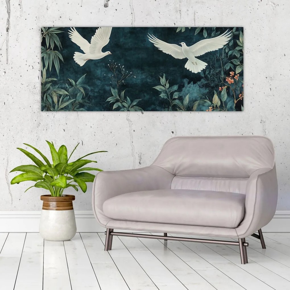 Obraz - Dve holubice (120x50 cm)