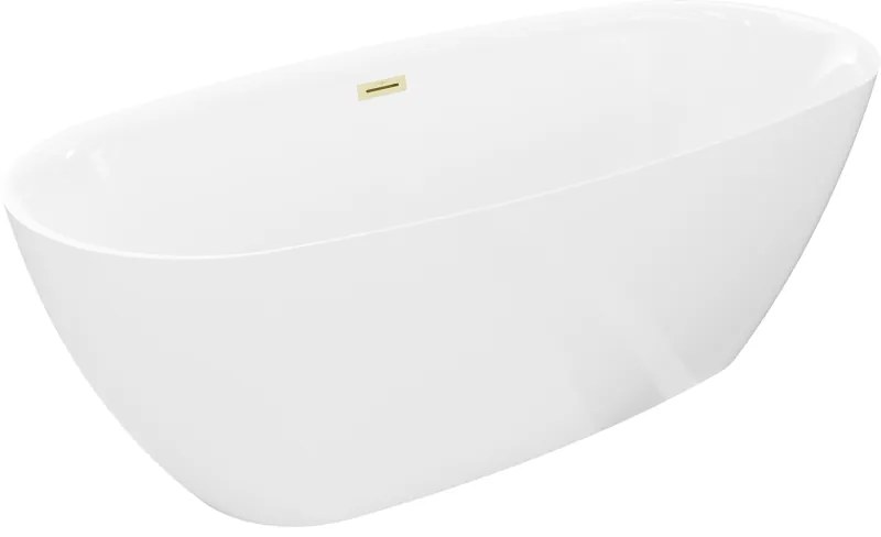 Mexen Luvo Slim, voľne stojaca vaňa 170 × 75 cm, biela lesklá, zlatý matný prepad, 52801707500-55