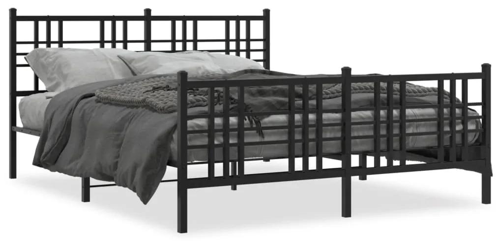 Kovový rám postele s čelom a podnožkou čierny 160x200 cm 376345