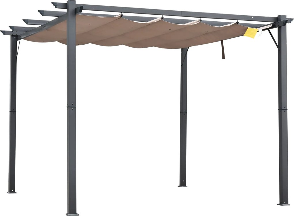Outsunny Pergola Záhradný Altánok s Posuvným Baldachýnom, Hliníková Tmavošedá + Hnedá káva 3x3x2,23 m | Aosom