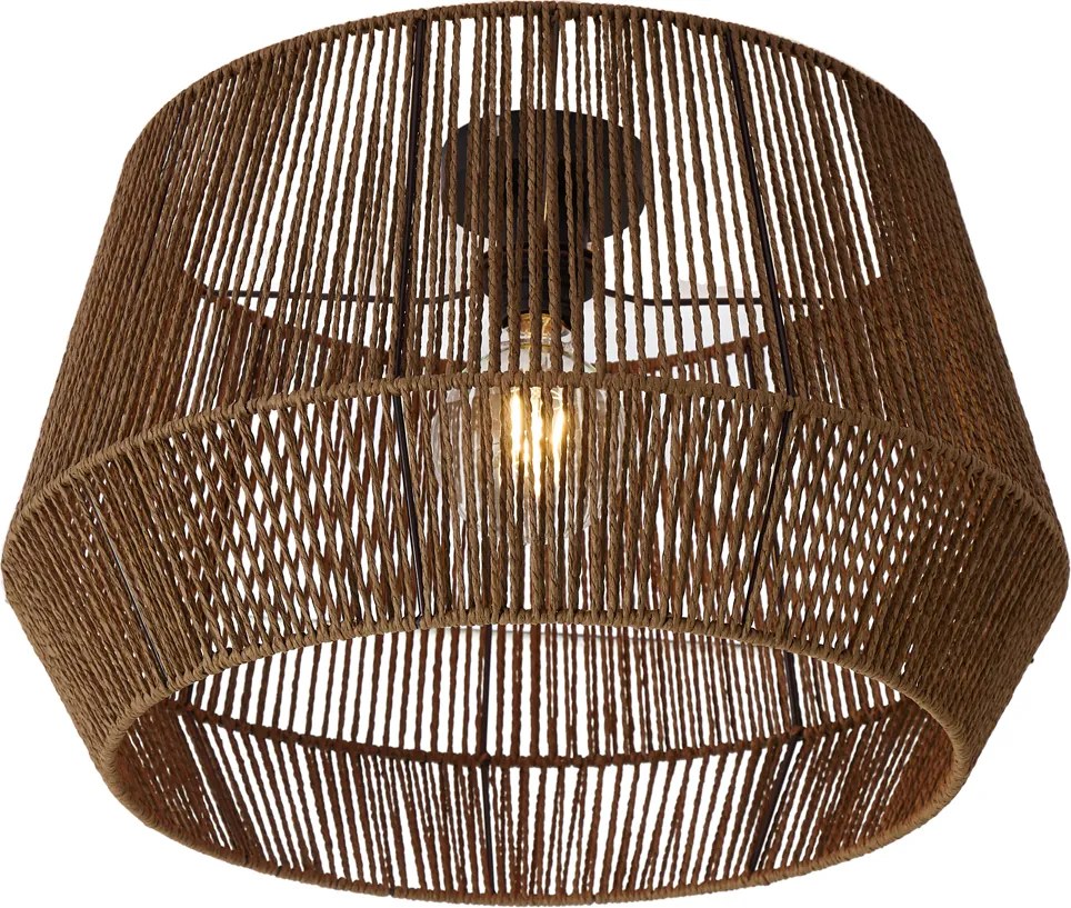 Čierna stropná lampa s hnedým tienidlom z papierového lana 50/50/30 - Combi
