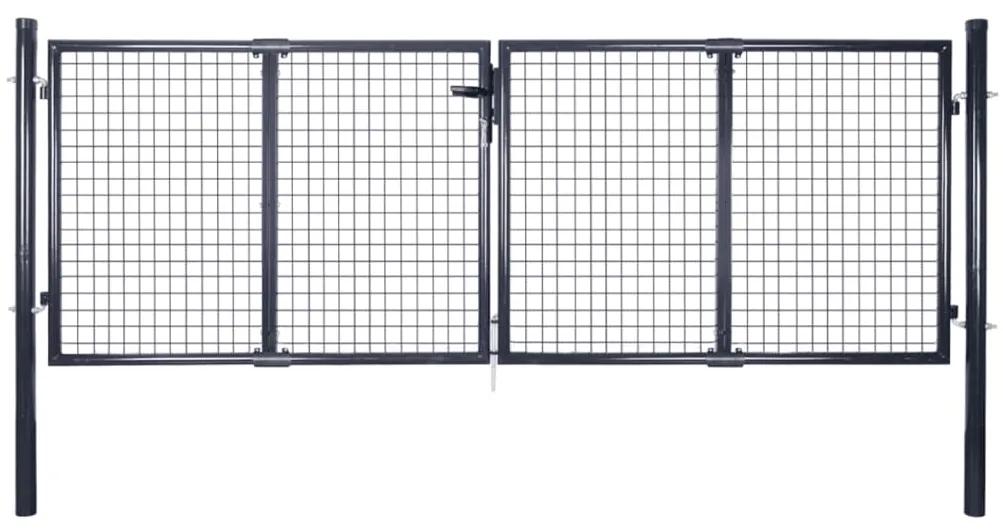 vidaXL Záhradná brána, pletivo, pozinkovaná oceľ 289x100 cm, sivá