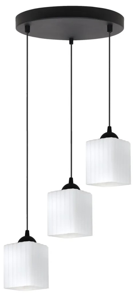 Závesné svietidlo Riffle Square, 3x biele sklenené tienidlo, b, o