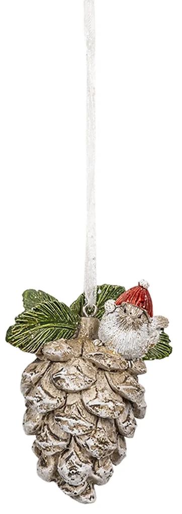 Vianočná závesná ozdoba šiška s vtáčikom - 5 * 4 * 7 cm