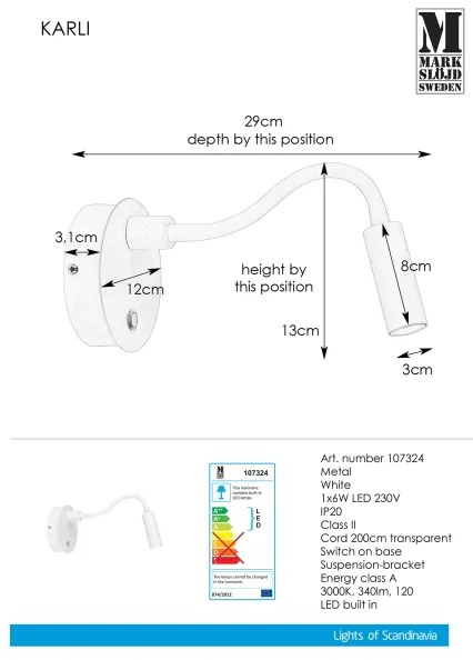 Markslöjd 107324 - LED Nástenné svietidlo KARLI LED/6W/230V