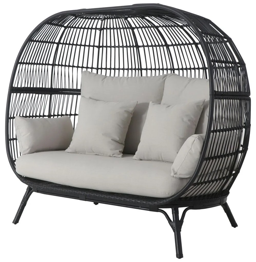 Larissa Lounge kreslo 2-miestne, 173 × 109 × 151 cm, polyratan, polyester, oceľ, čierne, béžové
