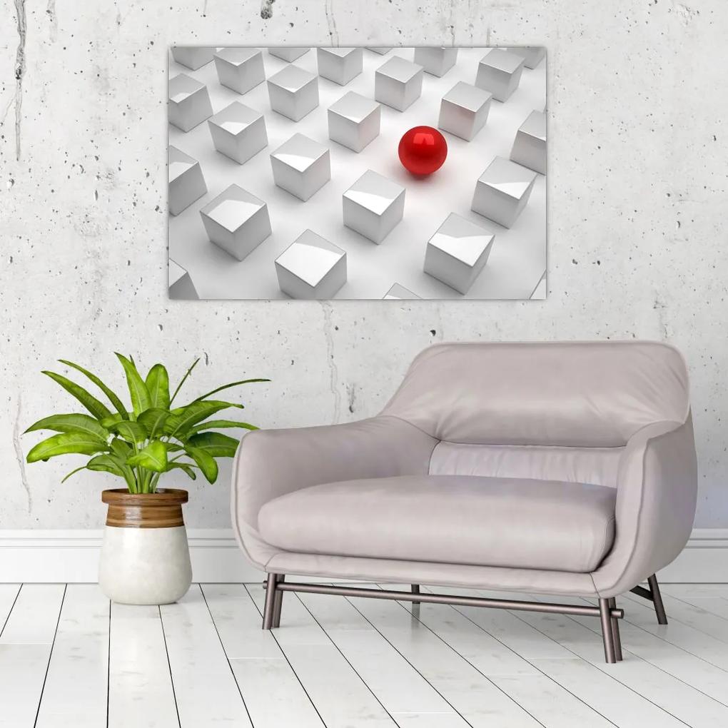 Obraz abstrakcie - kocky s guľou (90x60 cm)