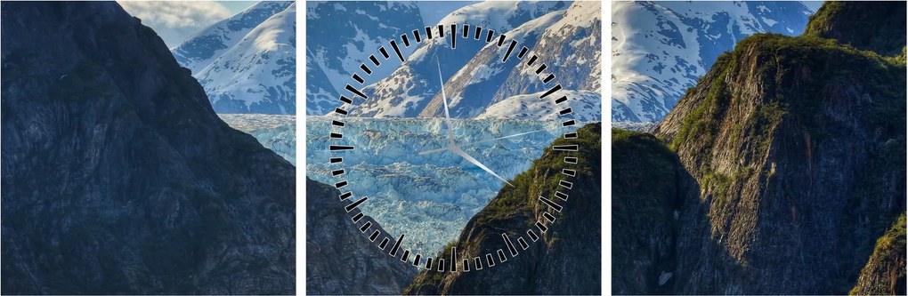 Obraz krajiny s horami (s hodinami) (90x30 cm)